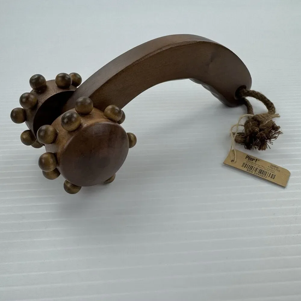 Pier 1 Wood Handheld Massage Roller Boho Retro Spa Tool Vintage Look